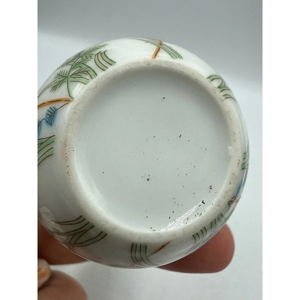 Miniature Porcelain Double Gourd Vase Koi Fish Hand Painted White Ceramic 3 Inch